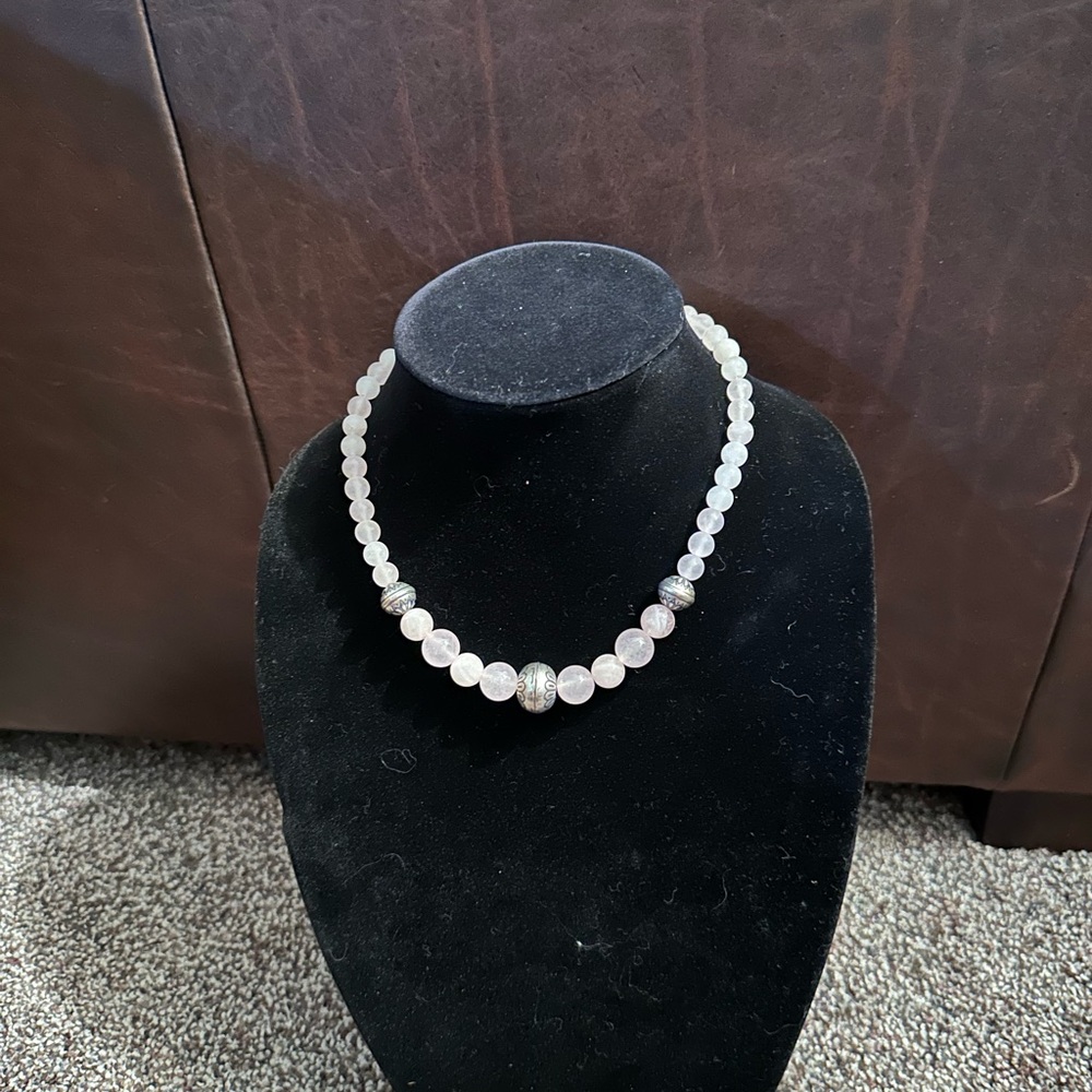 Hand Crafted “One of a Kind” Rose Quartz & Sterling Silver Beaded Necklace
